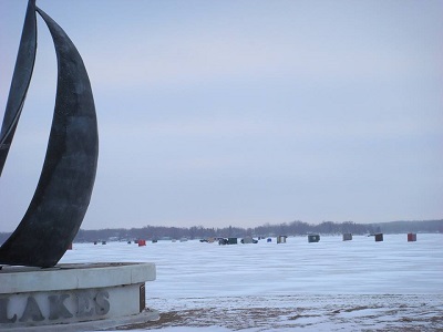 Ice on Detroit Lake in Detroit Lakes, Minnesota.